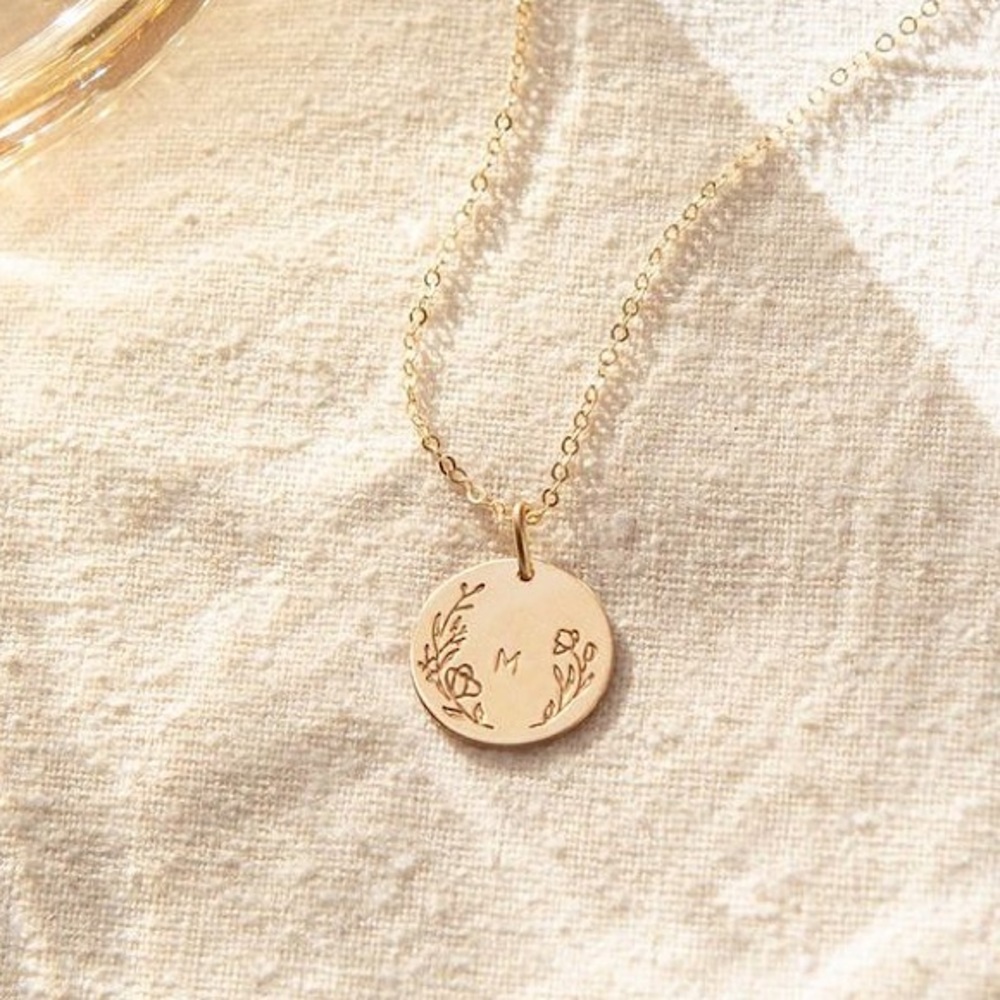 Floral Letter M Initial Dainty Silver/Gold Floral Engraved Boho/Indie Necklace